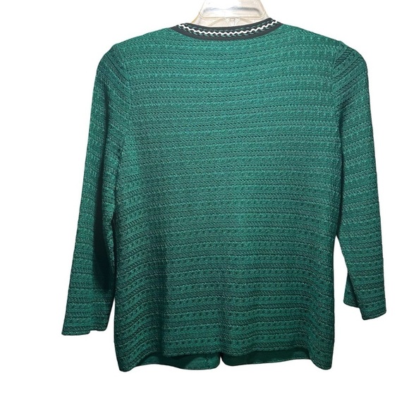 Ming Wang Green Textured Knit Suit Jacket Ribbon Trim Eye & Hook Black White PXS - Picture 11 of 15